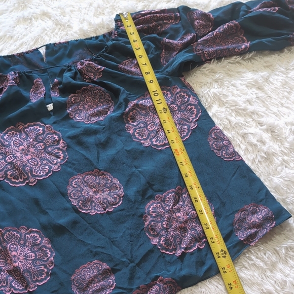 Trina Turk Teal & Pink Saloni Silk Puff Sleeve Top - Picture 12 of 12